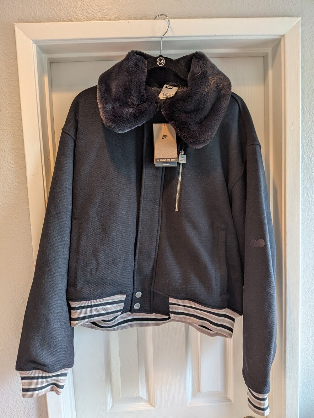 NWT Nike Naomi Osaka Full Zip Wool Blend Black Varsity Oversized Jacket Women M